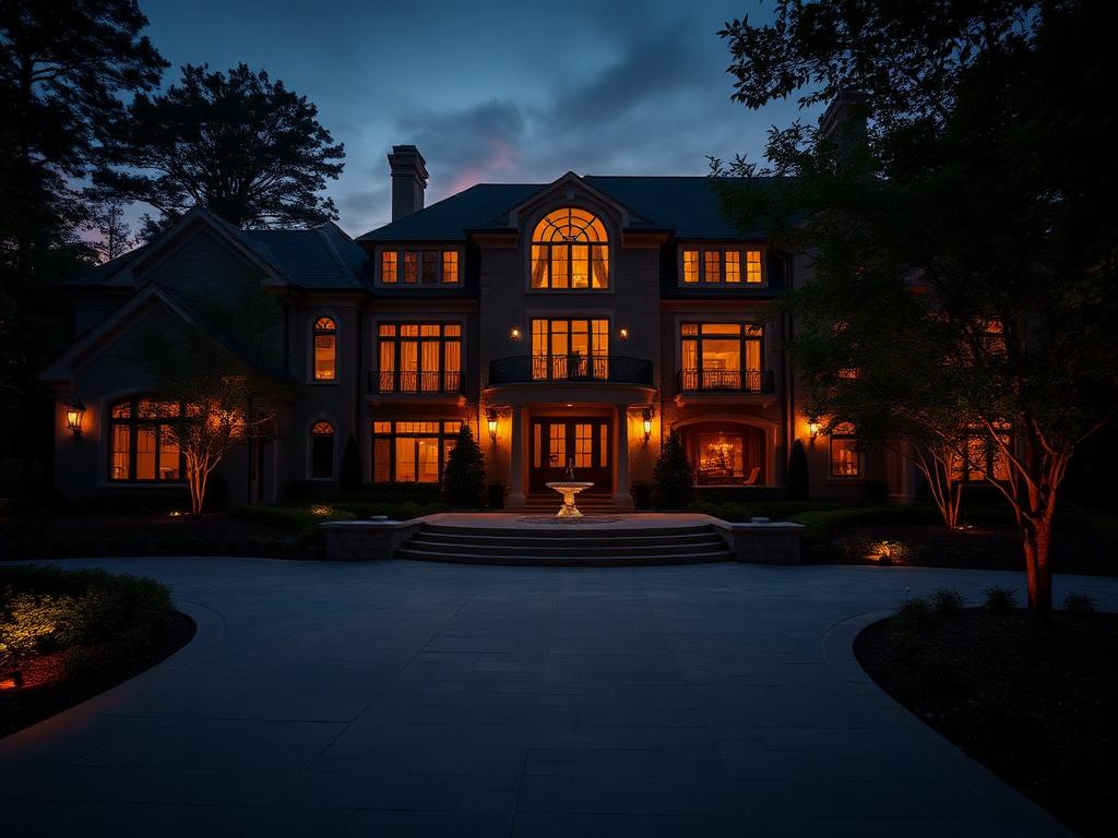 Luxury Atlanta estate at dusk